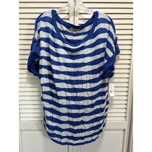 One A‎ Blue/Gray Striped Short Tab Sleeve Sweater Size 2XL NWT Soft Knit